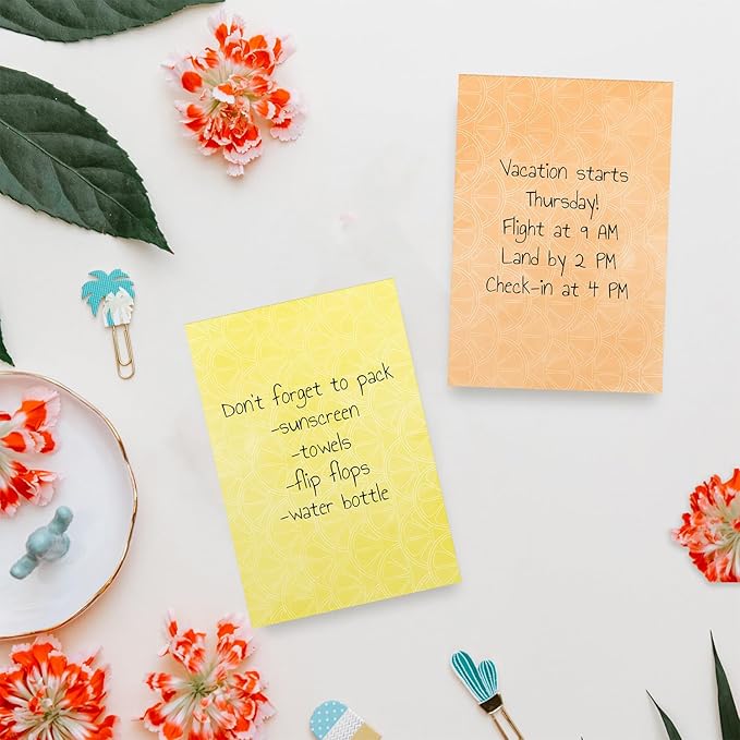 Citrus Vibes Note Assortment / 4" x 6" Tropical Repositionable Sticky Notes/Set of 5 Colorful Fruit Themed Pads/Made in The USA