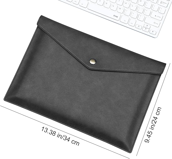 VANRA 1 Piece PU Leather File Folders A4 Document Holder File Envelope Waterproof Portfolio Filing File Organizer for Letter Size with Snap Button Closure, Black