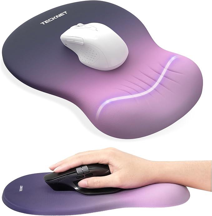 TECKNET Ergonomic Mouse Pad with Wrist Rest, Memory Foam Mousepad with Wrist Support, Smooth Surface, Middle Concave & Non-Slip Base for Laptop/PC, Pain Relief for Home Office Gaming, Gradient Purple