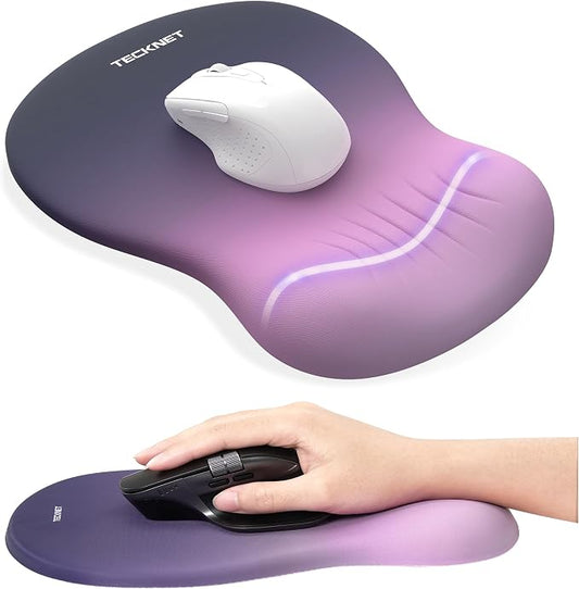 TECKNET Ergonomic Mouse Pad with Wrist Rest, Memory Foam Mousepad with Wrist Support, Smooth Surface, Middle Concave & Non-Slip Base for Laptop/PC, Pain Relief for Home Office Gaming, Gradient Purple