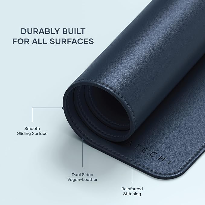 Satechi Vegan Leather Desk Mat, Large Mouse Pad Scratch and Water Resistant, Easy to Clean, Desk Pad for Office and Home, 26.8” x 12.4” x 0.1” - Blue