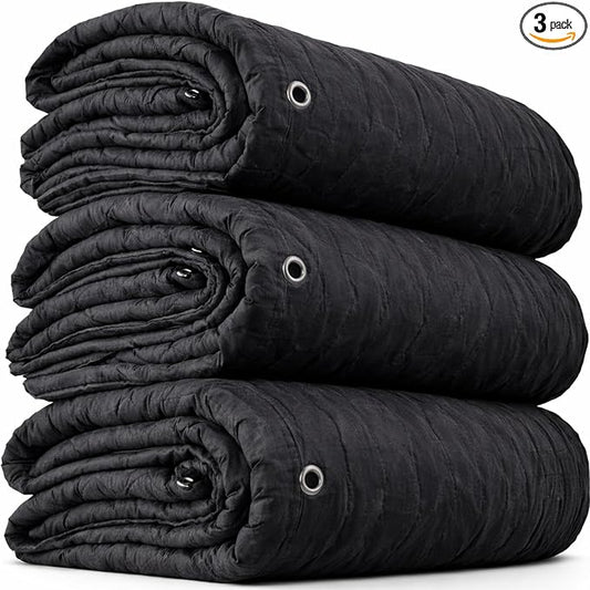 US Cargo Control 96" x 80" Extra Large Sound Dampening Blankets with Grommets (3-Pack), Light Blocking Acoustic Blankets for Wall Hanging and Studios, Machine Washable, 12LBS