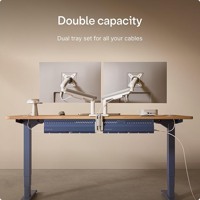 Desktronic Cable Duct Desk Blue Set of 2 - Stainless Steel Cable Management Desk Cable Duct with 5 Cable Cut-Outs - Easy to Install Cable Organiser - Cable Holder