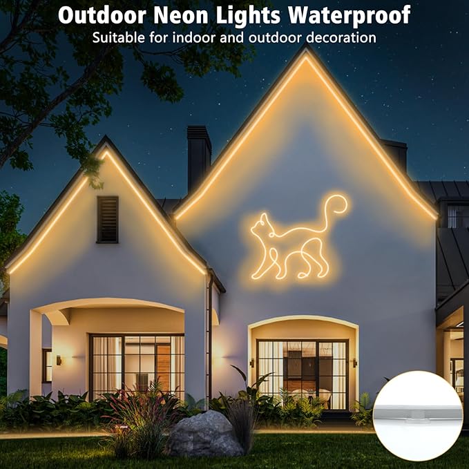 66Ft LED Neon Rope Lights 24V Dimmable 2400LEDs Strip Neon Light Warm White | Mains Powered, 24V, 66Ft, Adjustable, Dimmable, Timer, DIY Flexible, Waterproof