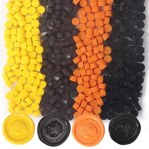 400Pcs Halloween Color Wax Seal Beads, 4 Colors Black/Orange/Brown/Yellow SealingWax Beads Kit for Wax Seal Stamp, Decor for Envelope Letter Wedding Invitation(Halloween Color)
