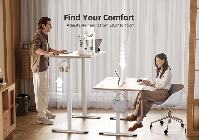 YDN Electric Standing Desk, 55 x 24 Inches Adjustable Height Stand up Desk with Cable Management, Home Office Desks with Splice Board & Frame, Nature Top