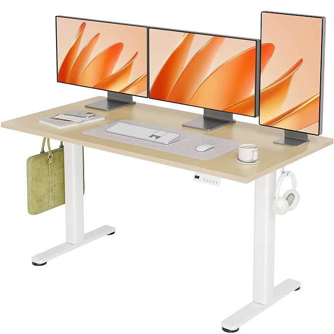 INNOVAR Electric Standing Desk, Adjustable Height Stand up Desks, 55 x 24 Inches Sit Stand up Desk for Home Office Computing, 3-Preset Memory Height Ergonomic Rising Desks, Nature