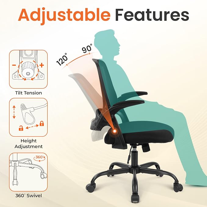 NEO Chair Office Chair Gaming Desk Computer Mesh Ergonomic Chair with Flip-up Arms Comfy Lumbar Support Adjustable Height Rolling Wheels Chair for Home Office (Black) | Lumbar Support, Smooth-Rolling Casters, Height Adjustable Seat, Comfortable Seating...