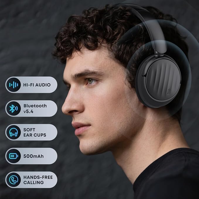 Bluetooth Headphones, Hybrid Active Noise Cancelling Over Ear Headphones | 35H Playtime, HiFi Stereo Foldable Headphones with Foam Ear Cups for Sports, Office, Travel