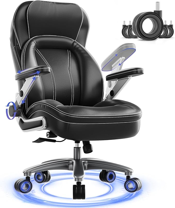 Big and Tall Office Chair, Heavy Duty Desk Chair with 5D Arms, Adjustable Lumbar Support & Height, Tilt Function, PU Leather High Back Ergonomic Executive Computer Chair