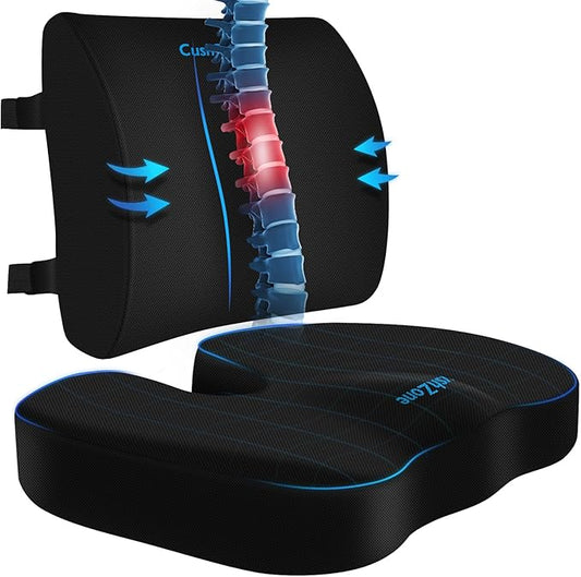 Seat Cushion, Lumbar Support Pillow with Adjustable Strap-Chair Cushions for Sciatica Pain Relief-with Washable Cover for Car, Travel and Wheelchair, Black, X-Large