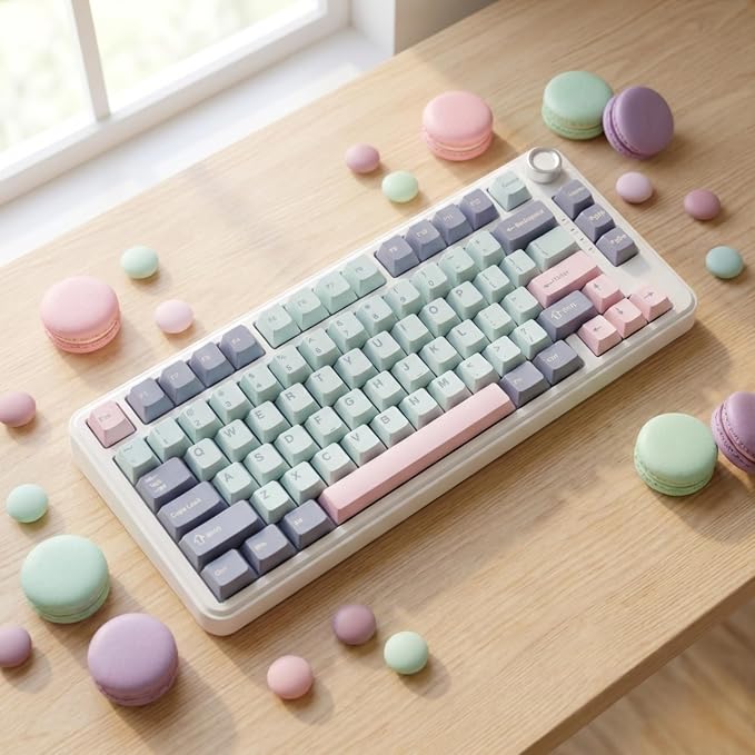 126 Keys PBT Double Shot Keycaps, Macaron Pastel Cute Keycap Set, Pink Blue Dreamy Cherry Profile Keycaps for Mechanical Keyboard 60% 65% 75% 100% Cherry MX Switches