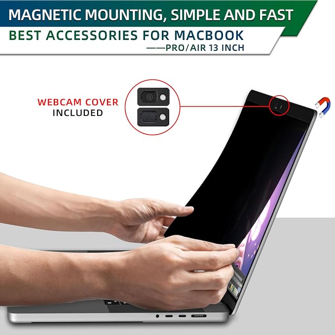 STARY Magnetic Privacy Screen for Macbook Pro 13 Inch (2016-2022, M1, M2) and MacBook Air 13 Inch (2018-2021, M1), Removable Laptop Privacy Anti-Glare Blue Light Filter for Mac Laptop Computer