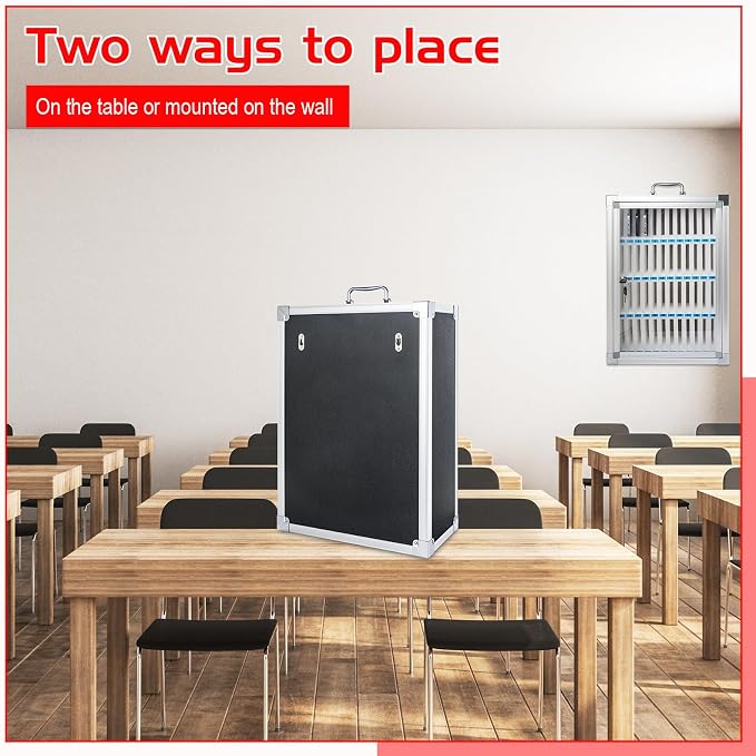 Amylove Cell Phone Locker Cabinet Aluminum Alloy Pocket Chart Storage Locker Box Cabinet Wall-Mounted Cell Phones Storage Box with Handle for Office Classroom Gym(Black,48 Slots)