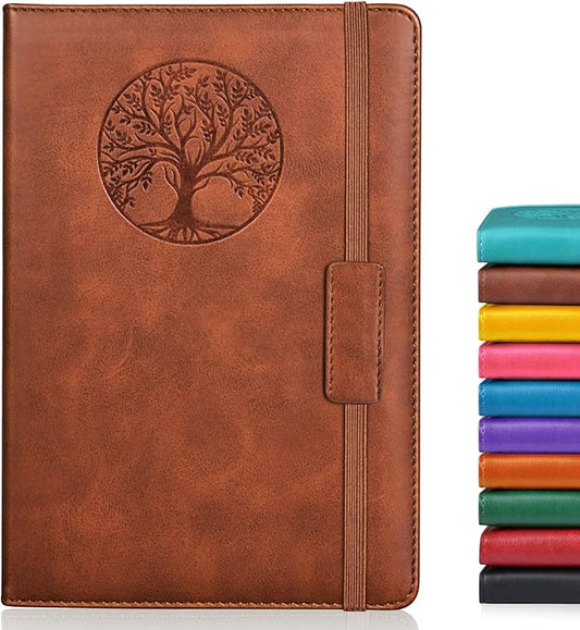 Biuwory Dotted Journal Notebook for Women Men, 160 Pages Hardcover Dot Grid Notebooks for Work, School & Travel, Leather Journals for Writing, Bullet Journaling 5.7"×8.3" (Brown)