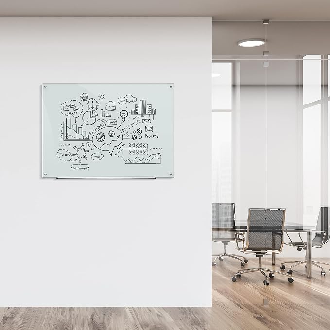 Amazon Basics Glass Dry-Erase Board, Magnetic Frameless Whiteboard, Easy to Install, with Eraser, 48" x 36"