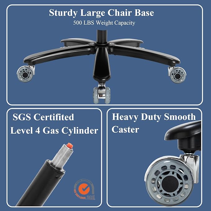 500LBS Big and Tall Office Chair, Heavy Duty Office Chair for Heavy People Computer Task Chair with Adjustable Headrest and Lumbar Support, Home Office Desk Chairs with Flip-up Armrests, Black