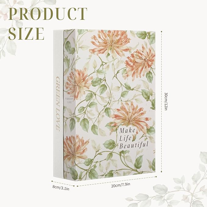 SiliFine Book Shape Cable Management Box Decorative Book Cord Hider Organizer Magnetic Organizer Box for Bedside Table Home Office, 11.8 x 7.8 x 3 Inches (Vintage Floral)