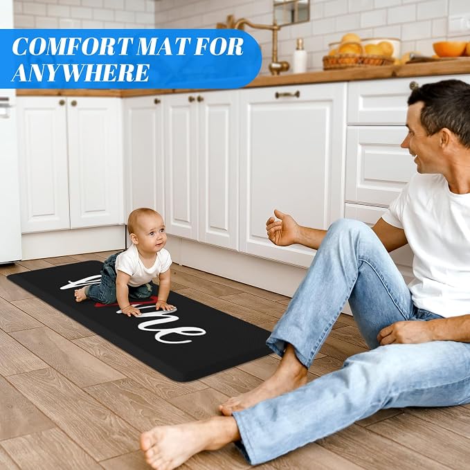 HappyTrends Kitchen Mat Cushioned Anti-Fatigue Rug Non-Slip Kitchen Rugs Stain Resistant Ergonomic Comfort Mat for Floor, Office, Sink, Laundry (17.3"x 47", Black)