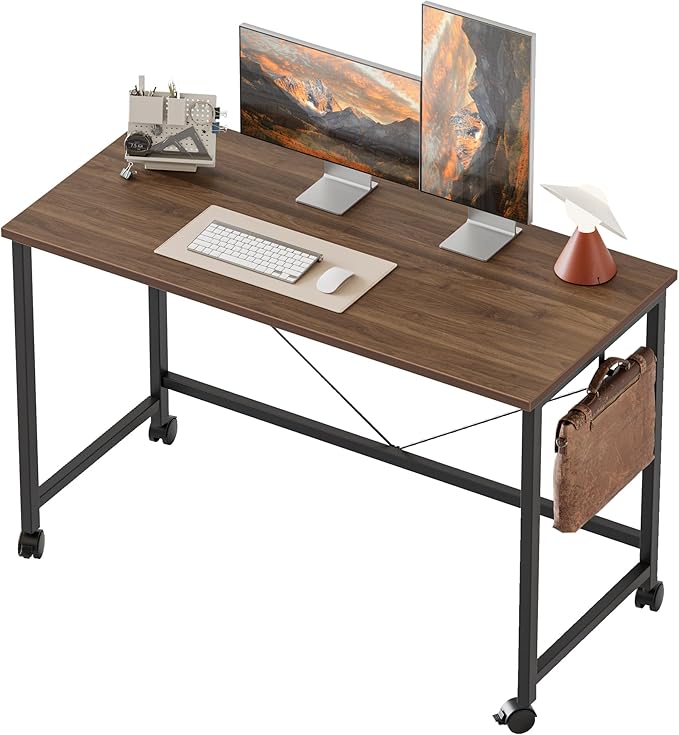 Mericonia 40 inch Rolling Computer Desk with Wheels, Gaming Desk for Small Spaces, Modern Simple Style Table for Home Office, Study Writing Table