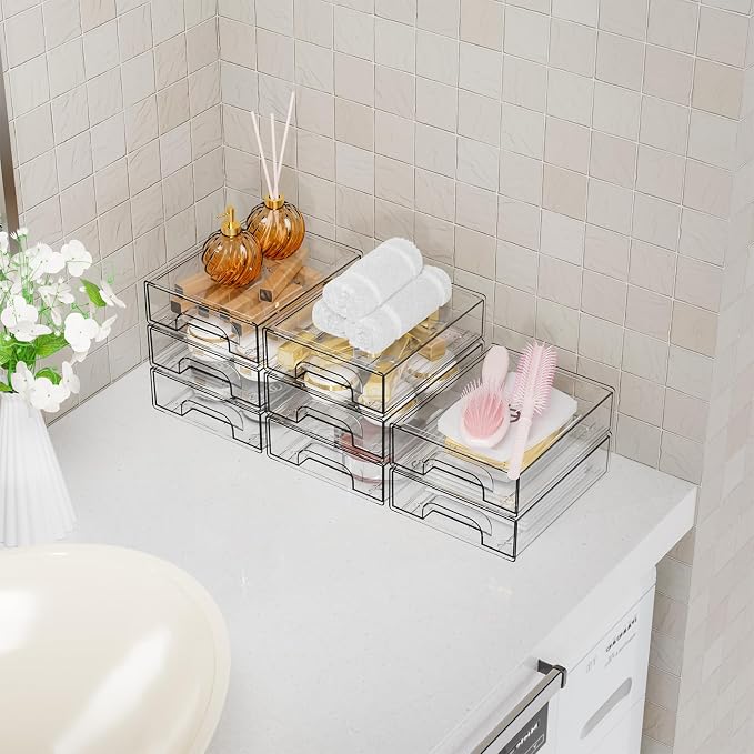 12 Pack Clear Stackable Storage Drawers,2.2'' Acrylic Drawer Organizers for Countertop,Office Supply Organizer and Makeup Organizer,Small Plastic Drawers For Pen,Art Crafts Storage,Stationary