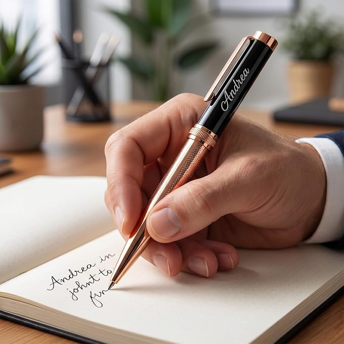 Ancolo Personalized Ballpoint Pens - Luxury Writing Pen with 10 Black Ink Refill Engraved with Your Message Name on the Pens Gift Set for Man/Women/Writers/Collection/Journalist