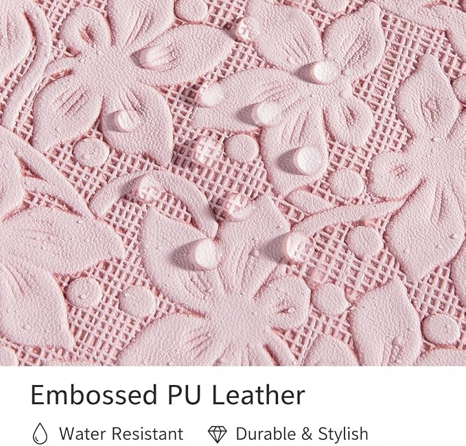 Kinmac Embossed PU Leather 360° Heavy Duty Protective Laptop Sleeve with Poacket (Pink Floweret, 12.5 inch-13.6 inch)