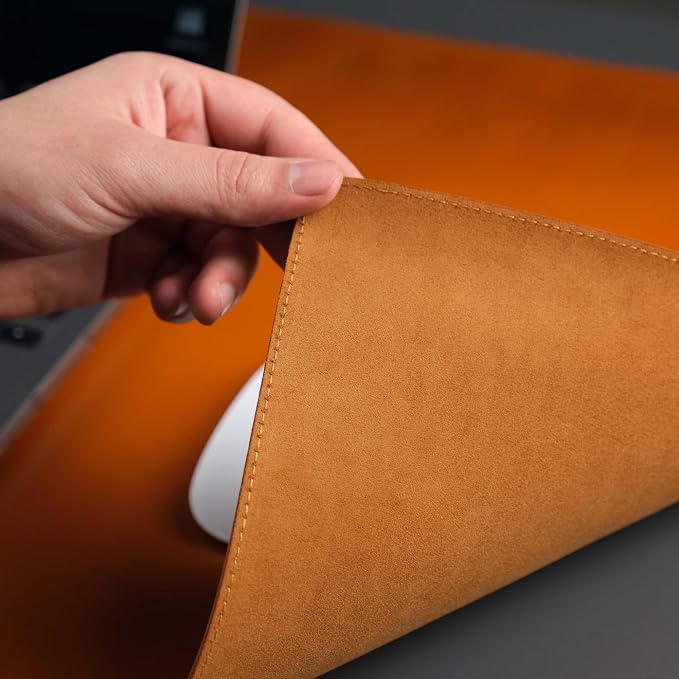 Jersey Genuine Calfskin Leather Desk Pad, Office Desk Mat with Non-Slip Bottom, Smooth Surface for Mouse & Keyboard, Desk Protector (36x19 inches) (Tan)