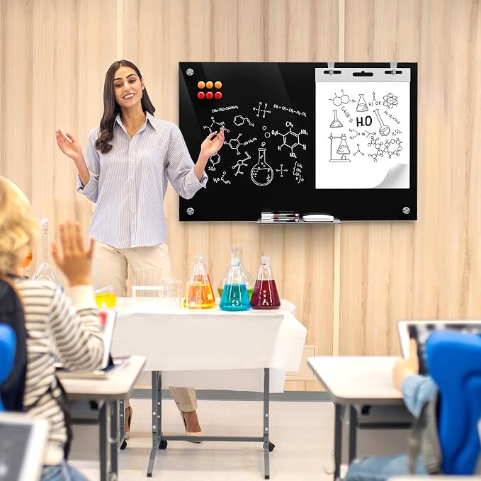 MaxGear 36" x 24" Glass Whiteboard Wall Mounted for Office Home Classroom | Magnetic Glass Dry Erase Board, Tempered Glass, Steel Backed, Non-Porous Surface, Frameless Design, Hardware Included