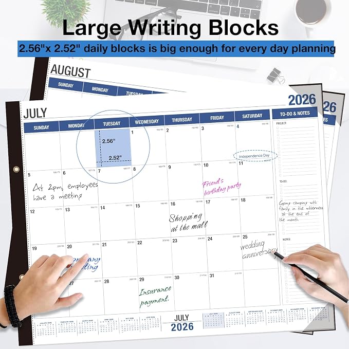 Desk Calendar 2026-2027 - 22" x 17", 18 Month Desk Calendar july 2026-2027 Dec, Large Monthly Desktop Calendar with Plastic Cover, Thick Paper, Corner Protectors - (2 Stickers Included)