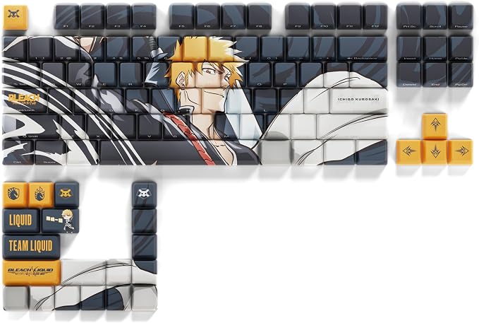 Team Liquid Bleach Ichigo Kurosaki Full Art keycap Set PBT Dye Sub Keycaps for Mechanical Gaming Keyboards, Cherry MX Switches, Custom Side Print, ANSI ISO Support, US Layout - Officially Licensed