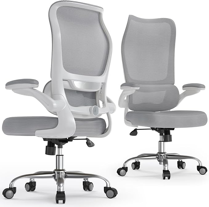 TRALT Ergonomic Office Chair- Desk Chair with Adjustable Lumbar Support | Big and Tall Back Ergonomic Desk Chair - Home Office Mesh Chairs and PU Leather Seat for Home Reading to Adults(Grey)