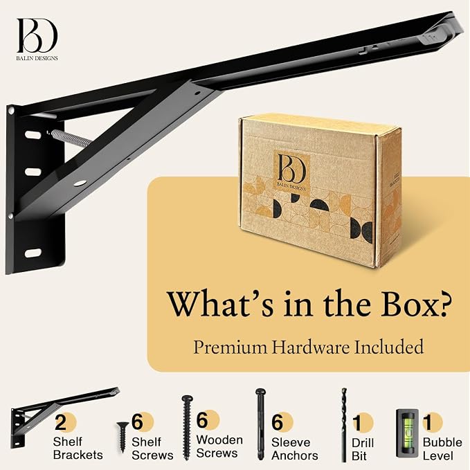 Balin Designs Folding Shelf Brackets 20 Inch Heavy Duty, Set of 2, 500 lbs, Collapsible Bracket with Locking Hinge for Fold Down Table, Wall Mounted Desk, Workbench, Laundry Room – Space Saving