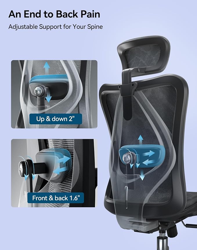 SIHOO M57 Ergonomic Mesh Office Chair, High Back Home Desk Chair with 3D Armrests, Lumbar Support and Adjustable Headrest, Comfortable Computer Chair, Big & Tall Office Chair Hold 330 LBS-Ebony