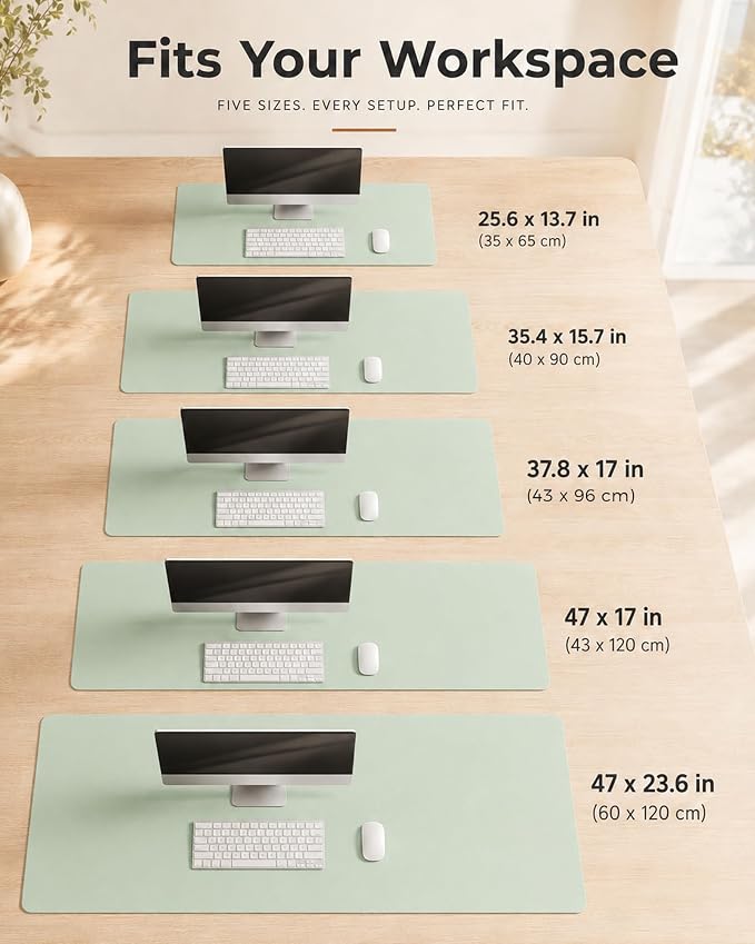 Aothia Double-Sided Desk Pad - 35.4" x 15.7" Leather Desk Mat with Eco Cork Protector, Large Mouse Pad, Waterproof Desk Blotter for Office/Home (Aqua)