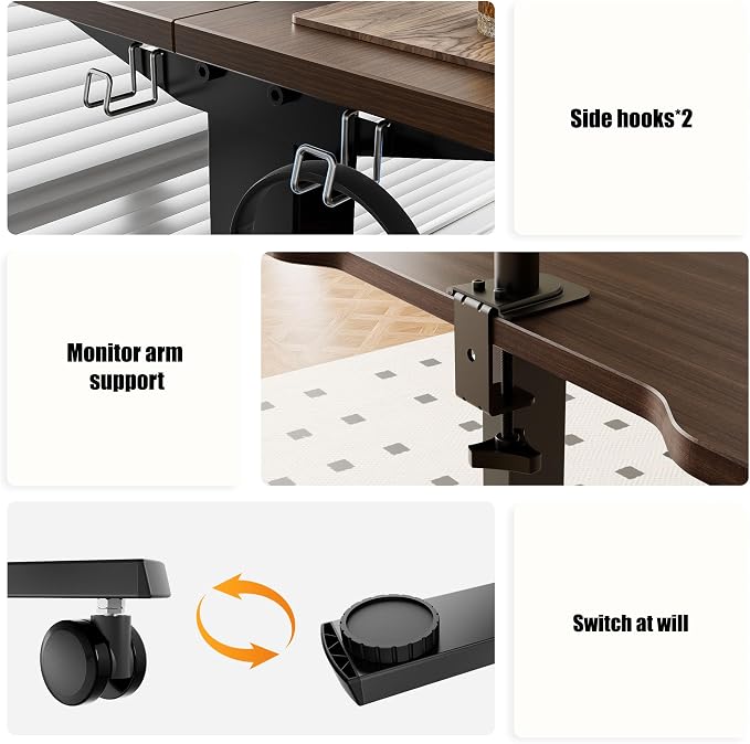 ERGOMAKER Low Height Adjustable Desk with Lockable Wheels, Lifts 18.9"-29.5", 31.5" x 23.6" Electric Small Standing Desk with Splice Board for Home Office & Short People(Black Frame, Walnut Desktop)