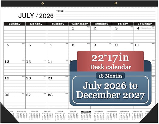 Desk Calendar 2026-2027 large 22 x17 (July 2026-December 2027) 2026-2027 Desk Calendar Large 22 x17,Classic Black Calendar 2027,Calendar 2027 with Plastic Cover