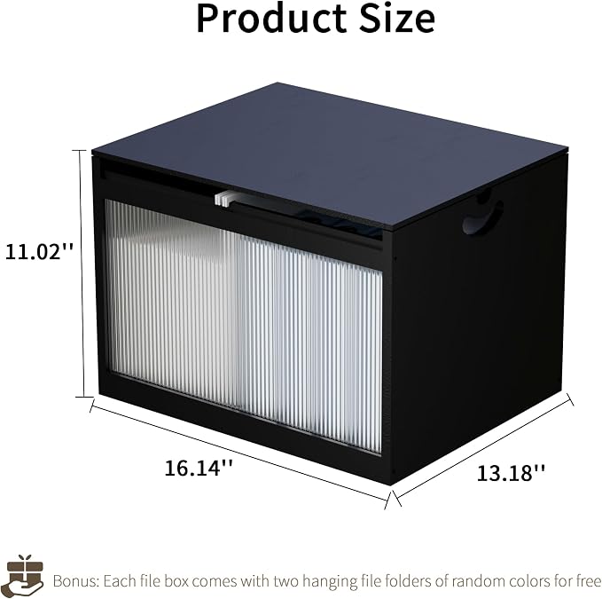 Bamboo Hanging File Organizer, Desktop File Box with Lids, 2 Pack, Black | Removable Lid, Clear Acrylic Side Panels, 4 Hanging Folders Included, Helps Reduce Dust, Letter & Legal Size, Easy Assembly