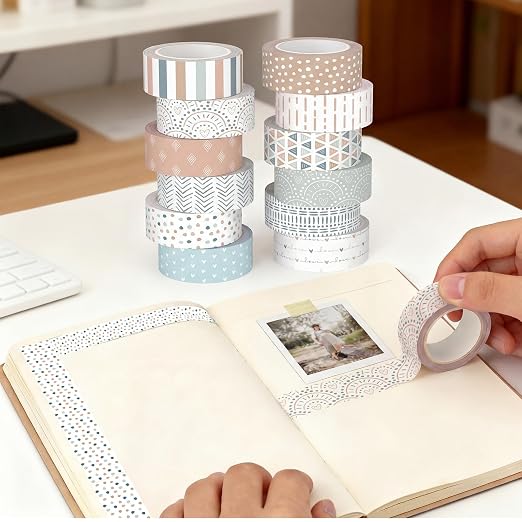 12 Rolls Watercolor Floral Washi Tape Set 15 mm Vintage Flower Decorative Masking Tape for Summer School Arts DIY Craft Scrapbook Journal Supplies Gifts(Morandi Tones,Boho)