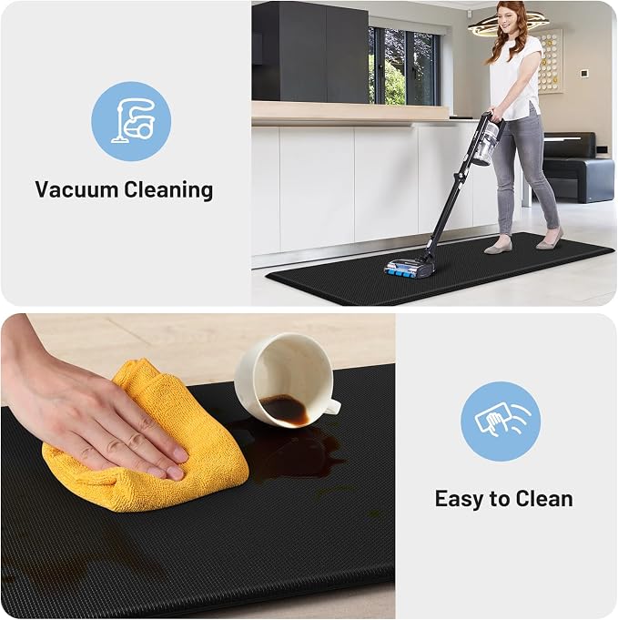 StepLively Kitchen Mat, 2 PCS Kitchen Rugs, Cushioned Kitchen Mats for Floor, Anti Fatigue Kitchen Rug Set, Non-Slip Standing Mat for Kitchen, Office, Sink, 17.3"x30"+17.3"x47", Black
