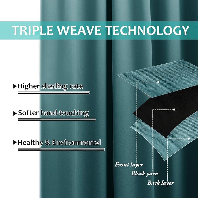 NICETOWN Complete 100% Blackout Curtain Set, Thermal Insulated & Energy Efficiency Window Draperies for Guest Room, Full Shading Panels for Shift Worker and Light Sleepers, Sea Teal, 42W x 84L, 2 PCs
