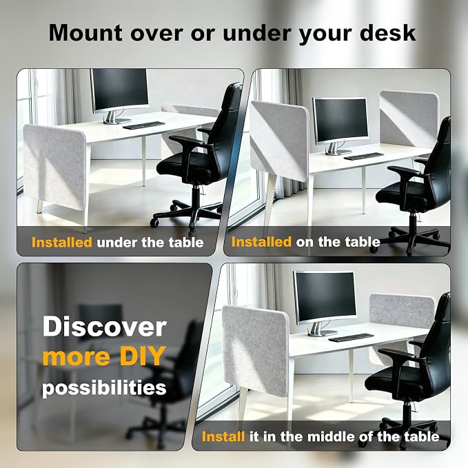 Desk Divider 2 Pcs Desk Privacy Panel 23.6'' x 23.6'',Acoustic Sound Absorbing and Noise Reducing Desk Partition for Office Desk,Clamp-on Desk Divider Partition with Adjustable Universal Base