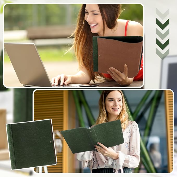 Teling 1 Pcs Leather 3 Ring Binder Holds 8.5 x 11 Inch Paper Binder Organizer Vintage Faux Leather Portfolio Folder Planner for Office Home Document Photo Diary Supplies (Dark Green)