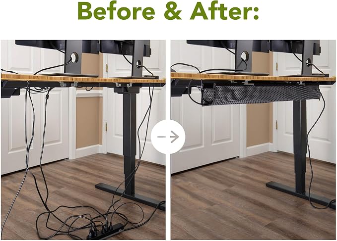 Perfect POSTURE Mesh Cable Organizer – Clamp-Mounted Under Desk Cable Management, Flexible Mesh, Easy-Access Design, & Standing Desk Compatible – 38” (Gray)