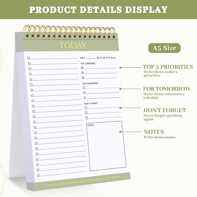 2 Packs To Do List Notepad, Totally 208 Pages To Do List Notebook A5 Undated Daily Planner Notepad with Transparent Cover and Task Checklist Home Office School Supplies, Simple Style