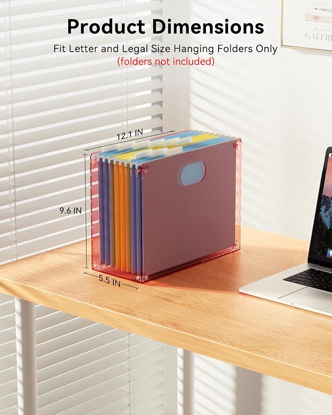 Oterri Pink Acrylic File Organizer with Handle, Desktop Box | 3mm Acrylic, Stain-Resistant, With Handle, Holds Letter Docs, Includes Hardware, Office, Home, Classroom, Countertop.