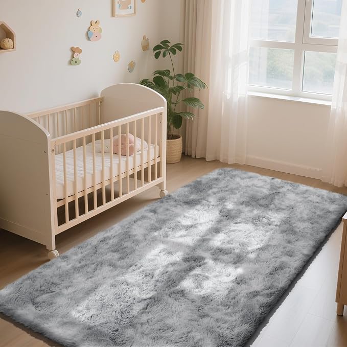 Soft Runner Rugs for Bedroom, Mottling Grey 2x6 Area Rugs Fluffy Rug Shag Area Rug Carpet, Bedside Rug for Living Room Bedroom Room Home Decor