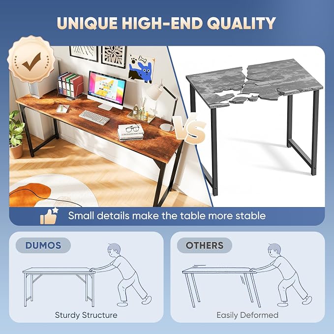 DUMOS 63 Inch Computer Office Desk Writing Gaming Study Work Large Desks for Bedroom Home Office with Metal Frame Simple Modern PC Table Workstation, Wood Brown