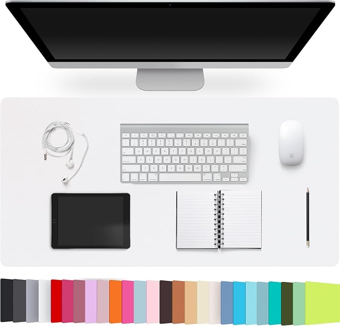 Leather Desk Pad Protector,Non-Slip Desk Pad,on-Slip PU Leather Large Mouse Pad,Easy Clean Desk Protecor Mat,Writing Pad for Office Work/Home/Decor(Off White, 35.4" x 17")