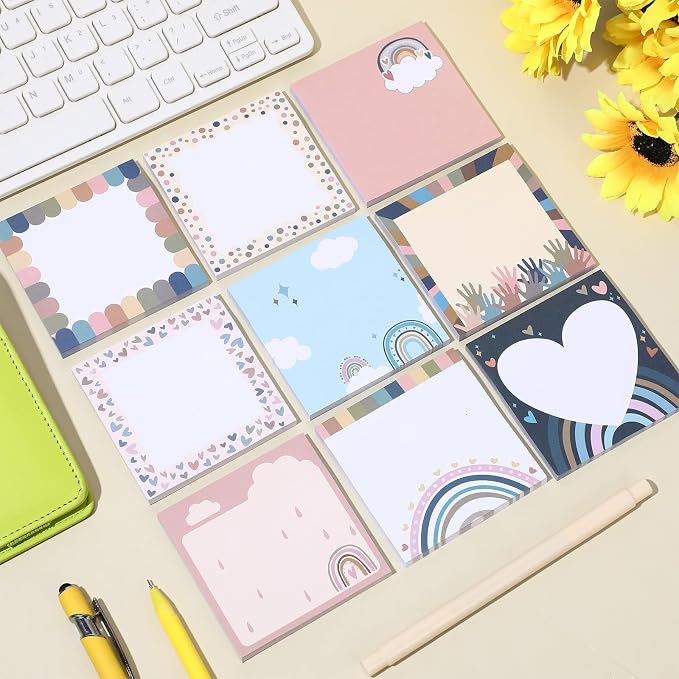 9 Pads Cute Sticky Notes Cartoon Self Stick Notepads 3x3 Inches Notes Adhesive Memo Pad Office Decor Gifts for Students School Teacher Office Meeting(Boho)